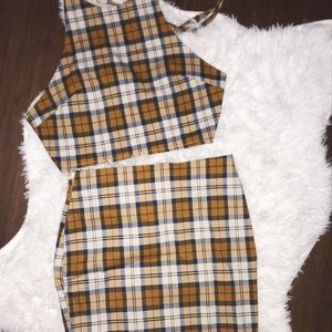 yellow plaid halter neck & skirt two piece set